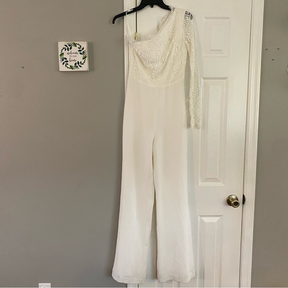 Miss Holly Maria Pantsuit White One Shoulder Lace Jumper XS Bridal Jumpsuit